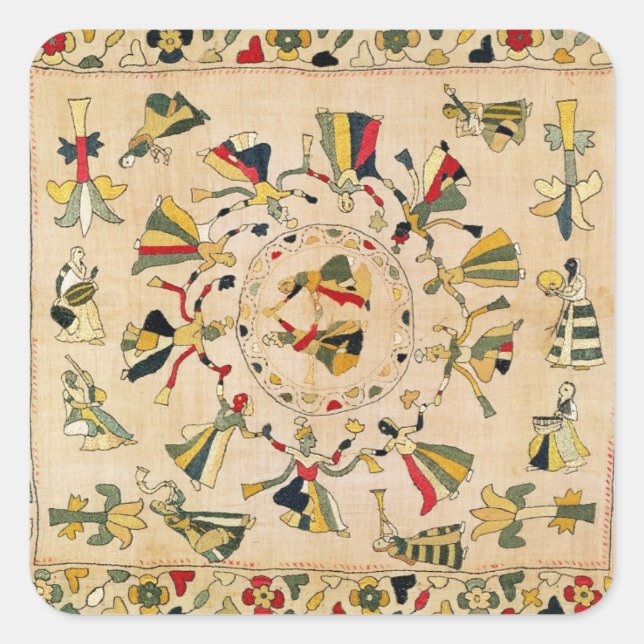 Pegatina Cuadrada Rumal: cubierta de bordado cuadrado que muestra el (Anverso)