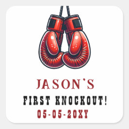 Pegatina Cuadrada Rumble rojo primer cumpleaños de boxeo de Knockout