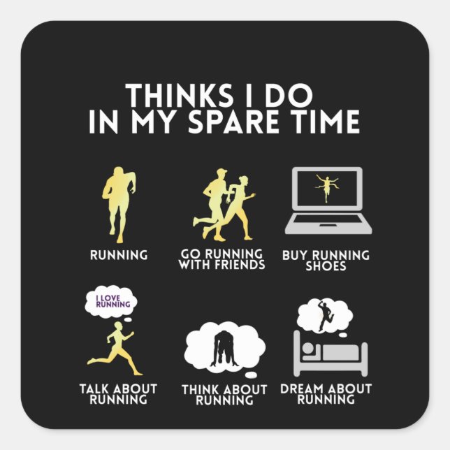 Pegatina Cuadrada Runner Marathon divertido idea de regalo (Anverso)