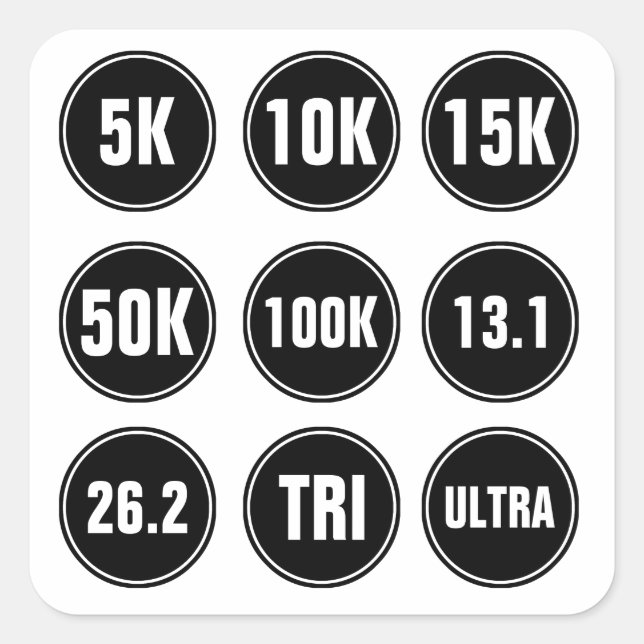 Pegatina Cuadrada Running Marathon, Triathlon, 5K, 10K... (Anverso)