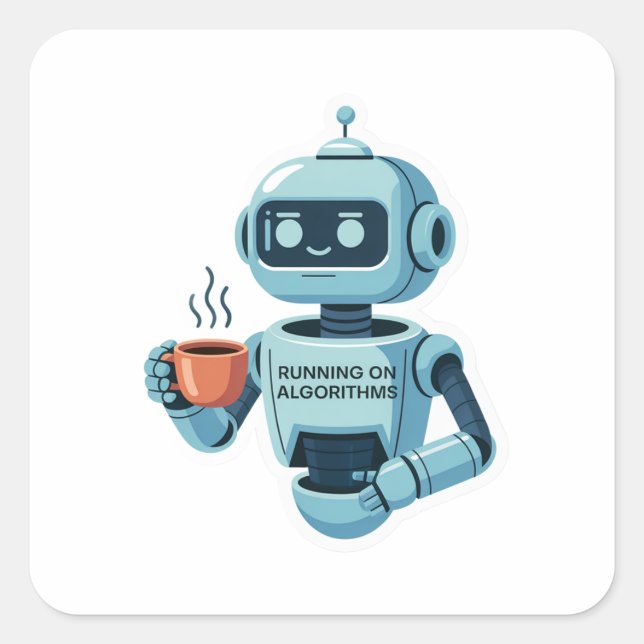 Pegatina Cuadrada Running on Algorithms Funny Tech Sticker (Anverso)
