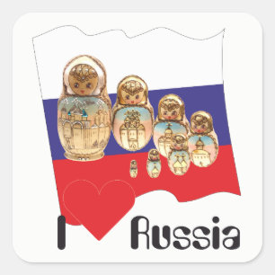 Pegatina Cuadrada Rusia: Babuschka Matrjoschka Aufkleber