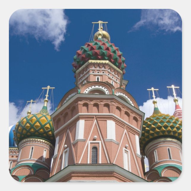 Pegatina Cuadrada Rusia, Moscú, Plaza Roja. St. Basil 2 (Anverso)