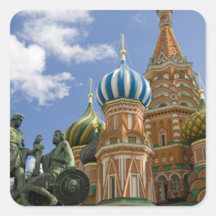 Pegatina Cuadrada Rusia, Moscú, Plaza Roja. St. Basil 3