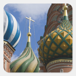 Pegatina Cuadrada Rusia, Moscú, Plaza Roja. St. Basil's