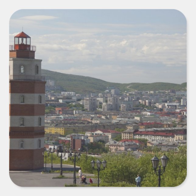 Pegatina Cuadrada Rusia, Murmansk. La ciudad más grande del norte (Anverso)