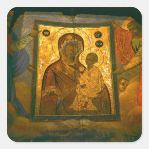 Pegatina Cuadrada Rusia, provincia de Novgorod, Monasterio de Tikhvi