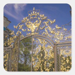 Pegatina Cuadrada Rusia, Pushkin. Detalle de la puerta y torres de s