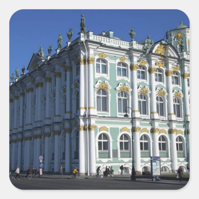 Pegatina Cuadrada Rusia, San Petersburgo, Palacio de Invierno, Los 4 (Anverso)