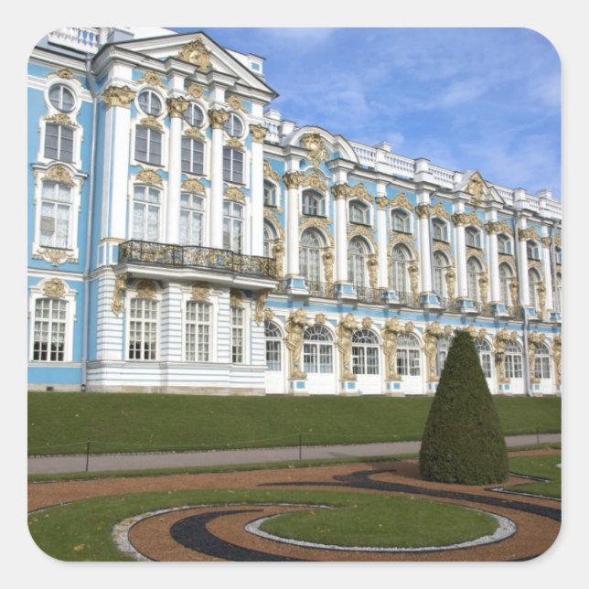 Pegatina Cuadrada Rusia, San Petersburgo, Pushkin, Catherine (Anverso)