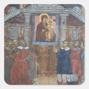 Pegatina Cuadrada Rusia, Yaroslavl, fresco en la Catedral de San.