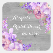 Rusood Purple Floral Bridal Shower Tag