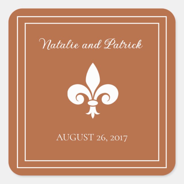 Pegatina Cuadrada Rust Fleur de Lis Wedding Stickers (Anverso)
