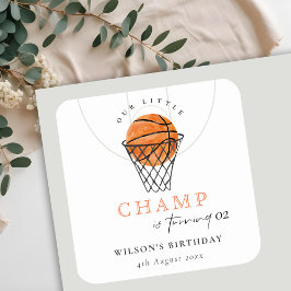 Pegatina Cuadrada Rust Our Little Champ Basketball Any Age Birday