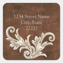 Pegatina Cuadrada Rust Silver Flourige Return Address