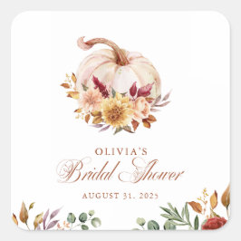 Pegatina Cuadrada Rust Terracotta Floral Pampas Grasa y Calabaza