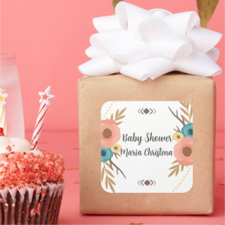 Pegatina Cuadrada Rustic Boho Baby Shower 