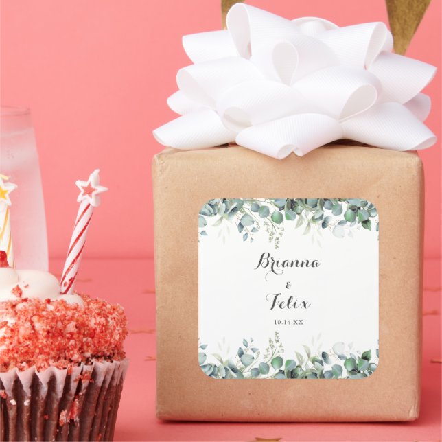 Pegatina Cuadrada Rustic Botanical Eucalyptus Greenery Wedding (Fiesta)