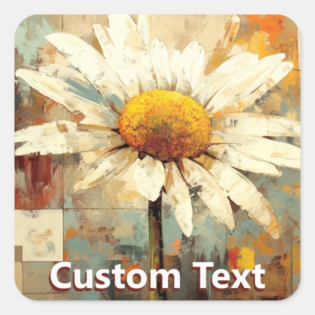 Pegatina Cuadrada Rustic Daisy Flower Art Custom (Anverso)