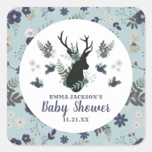 Rustic Deer Head Blue Floral Moderno Baby Shower