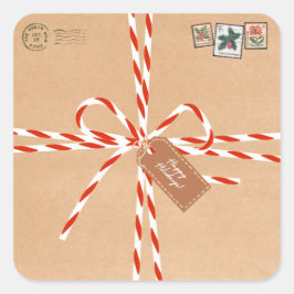 Pegatina Cuadrada Rustic Gift Stickers - Candy Canes & Stamp-Style