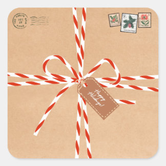 Pegatina Cuadrada Rustic Gift Stickers - Candy Canes & Stamp-Style