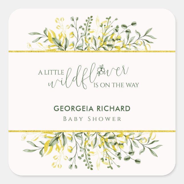 Pegatina Cuadrada Rustic Golden Frame Wildflower on the way  Sticker (Anverso)