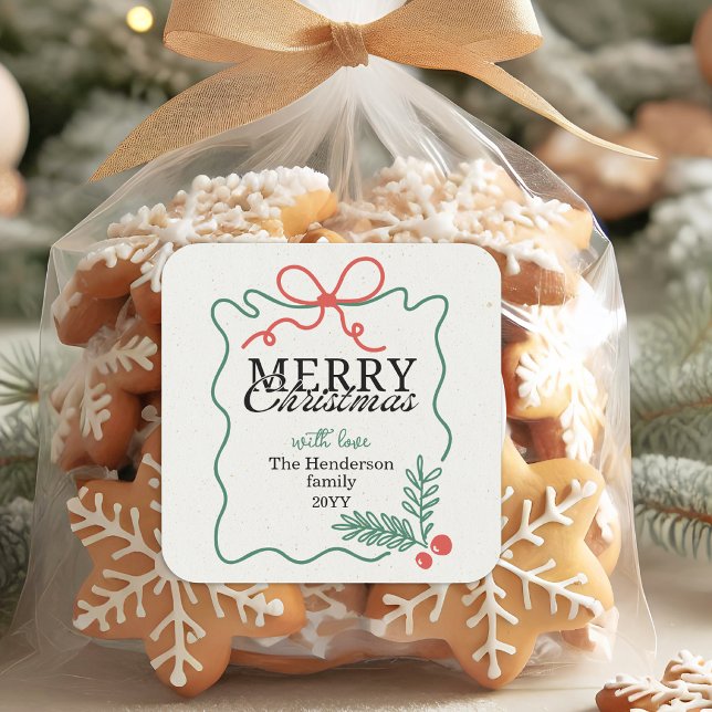 Pegatina Cuadrada Rustic Hand-drawn frame mistletoe Merry Christmas  (Subido por el creador)