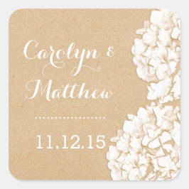 Pegatina Cuadrada Rustic Hydrangeas Floral Wedding Favor