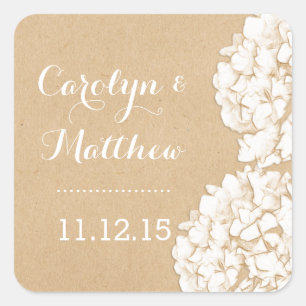 Pegatina Cuadrada Rustic Hydrangeas Floral Wedding Favor