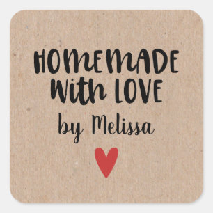Pegatina Cuadrada Rustic Kraft Homemade con amor