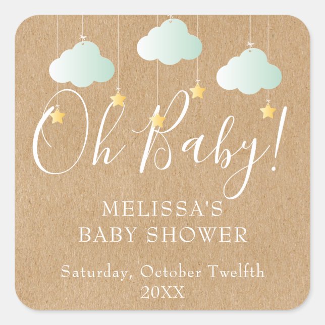 Pegatina Cuadrada Rustic Kraft Twinkle Twinkle Oh Baby Ducha para be (Anverso)