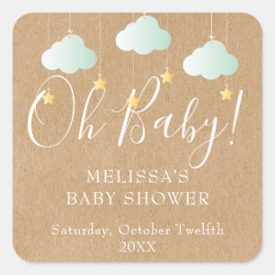 Pegatina Cuadrada Rustic Kraft Twinkle Twinkle Oh Baby Ducha para be