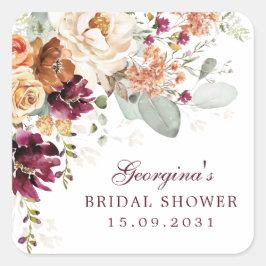 Pegatina Cuadrada Rustic Maroon Terracotta Bridal Shower Favor