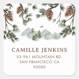 Pegatina Cuadrada Rustic Mountains Boy Baby Shower