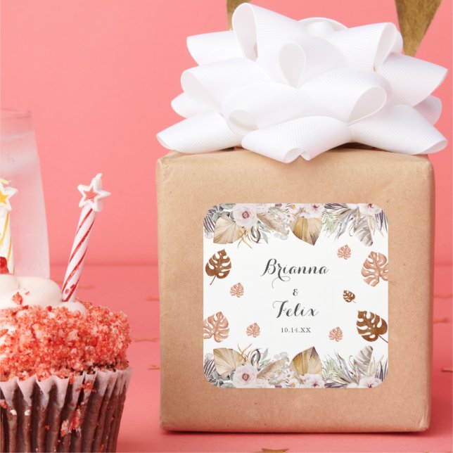 Pegatina Cuadrada Rustic Neutral Boho Wedding (Fiesta)