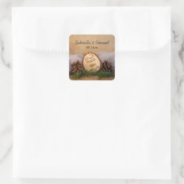 Pegatina Cuadrada Rustic Pines Woodland Boda Gracias Por Favorecer E