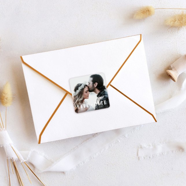 Pegatina Cuadrada Rustic Save the Date Photo Wedding Favor (Subido por el creador)