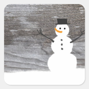 Pegatina Cuadrada Rustic Snowman