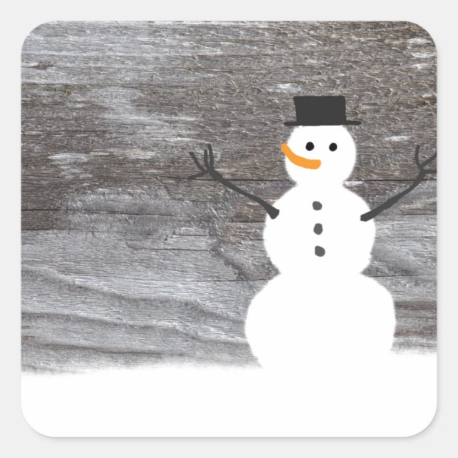 Pegatina Cuadrada Rustic Snowman (Anverso)