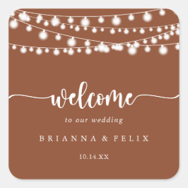 Pegatina Cuadrada Rustic String ilumina la bienvenida de Terracotta 