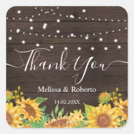 Pegatina Cuadrada rustic sunflower lights wedding