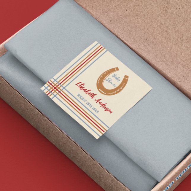 Pegatina Cuadrada Rustic Western Horseshoe Baby Shower (Subido por el creador)