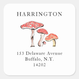 Pegatina Cuadrada Rustic Wild Mushrooms Elegante dirección dibujada