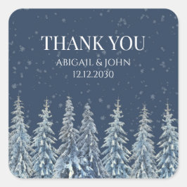 Pegatina Cuadrada Rustic Winter Forest Thank You Wedding Favor Tag