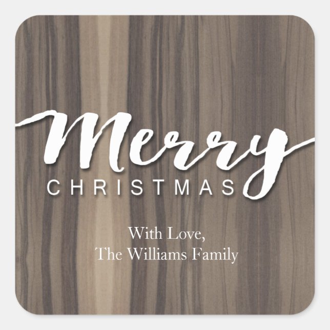 Pegatina Cuadrada Rustic Wood Merry Christmas (Anverso)