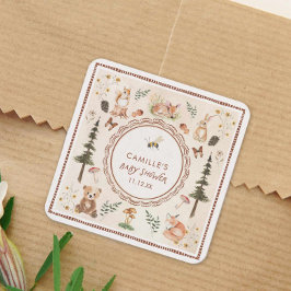 Pegatina Cuadrada Rustic Woodland Baby Shower