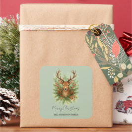 Pegatina Cuadrada Rustic Woodland Deer Head with Winter Foliage - 