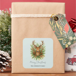 Pegatina Cuadrada Rustic Woodland Deer Head with Winter Foliage - 