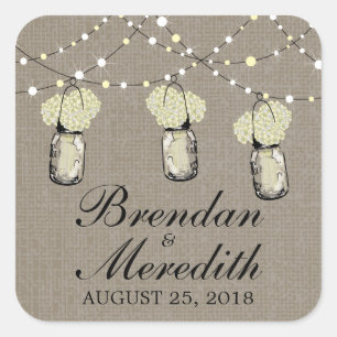 Pegatina Cuadrada Rústica cadena de luces Mason Jar